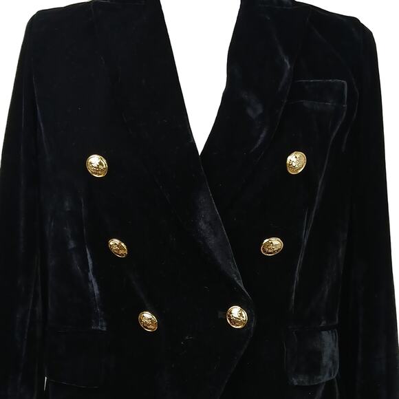 Rachel Zoe SZ XS Black Velvet Military Style Lined Blazer Gold Buttons - Picture 3 of 9